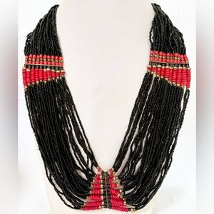 Elegant Black and Red seed Beaded Necklace